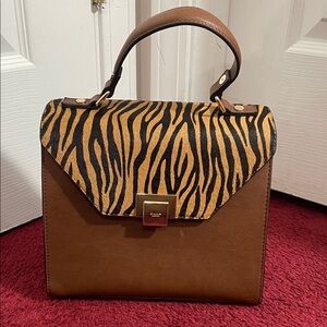 Dune London Brown and Black Zebra Print Leather Satchel